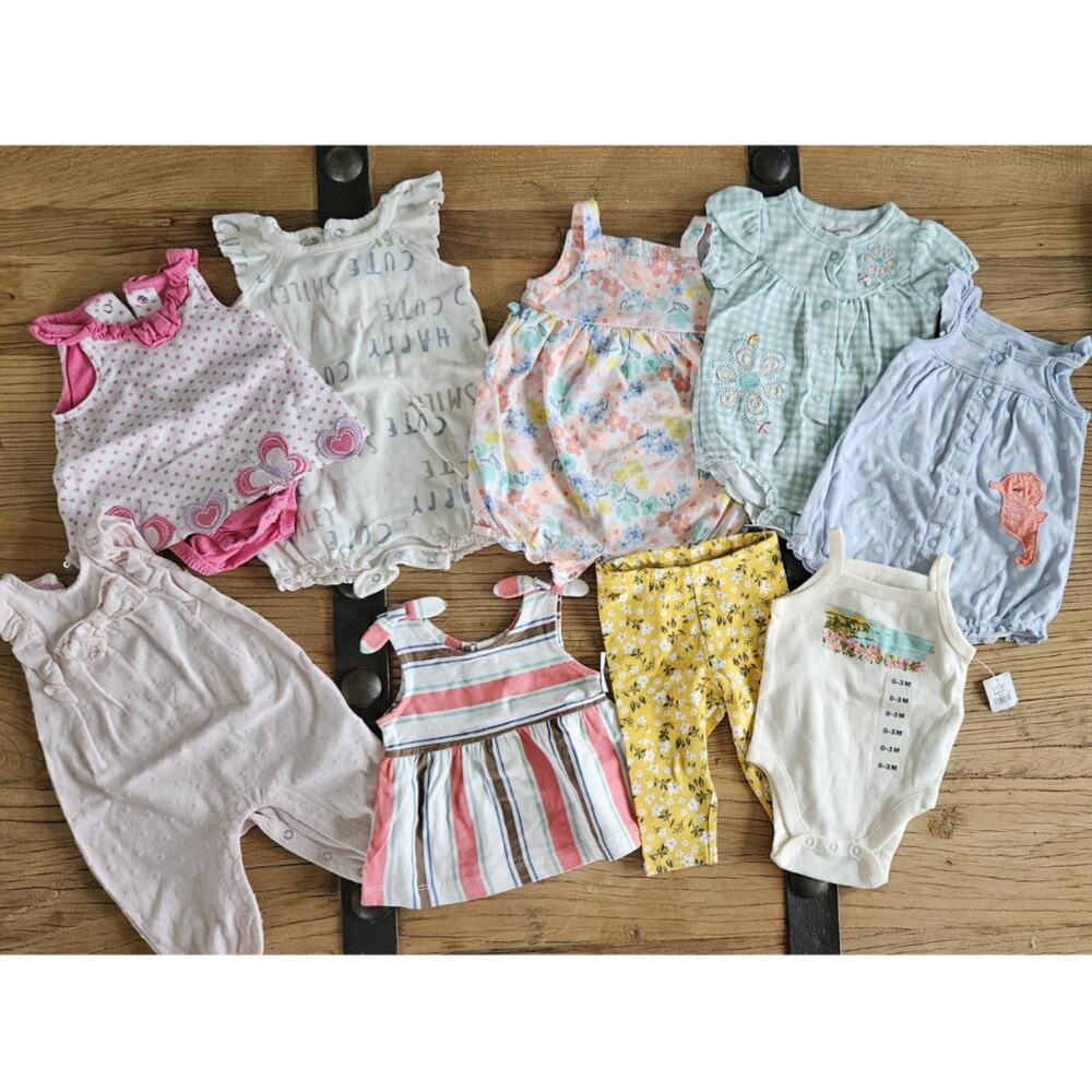 Infant Girls 9 piece spring summer romper bundle sz 3M